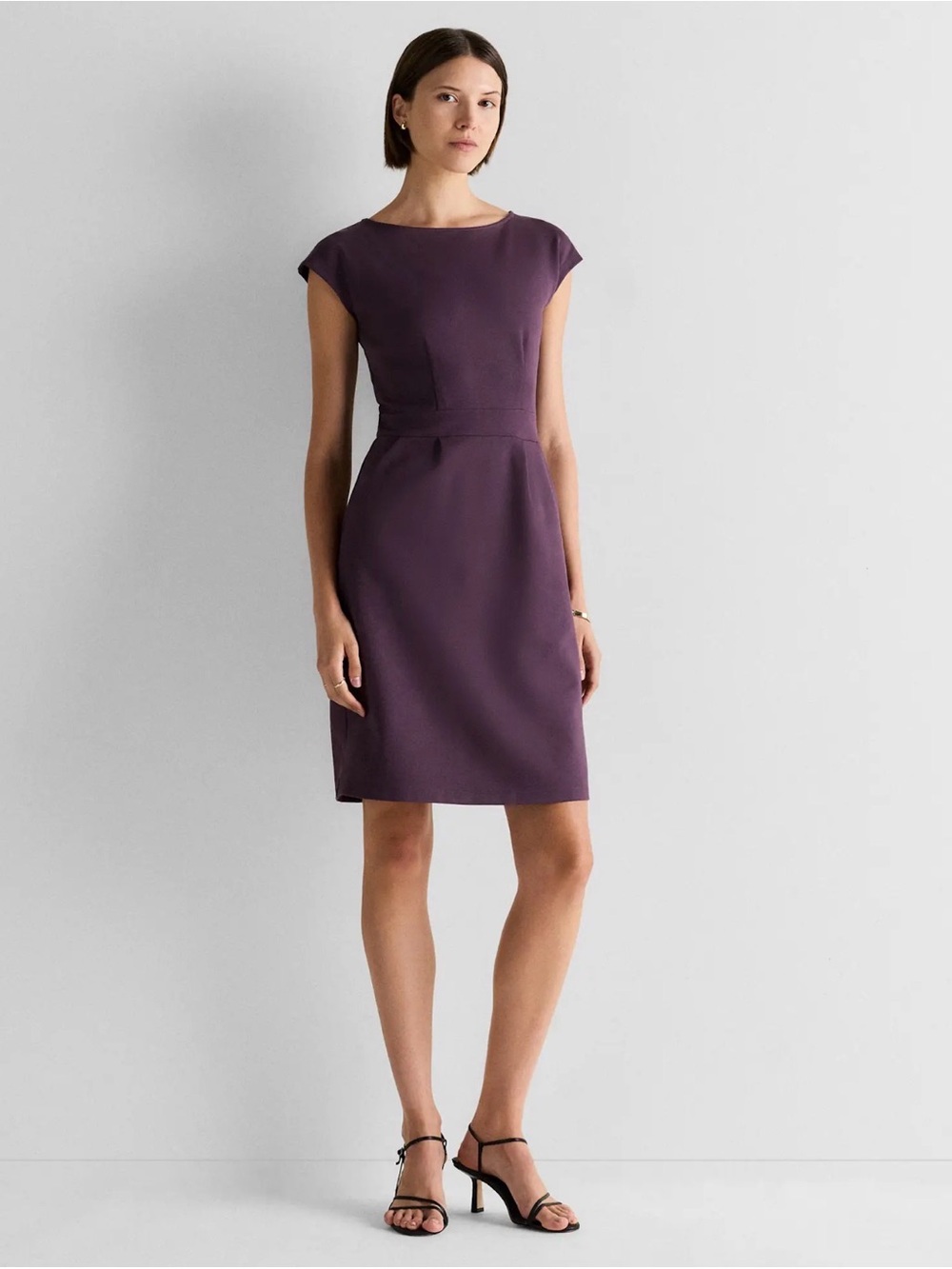 Quince Ultra Stretch Ponte Cap-Sleeve Dress in Deep Orchid Purple Size Medium